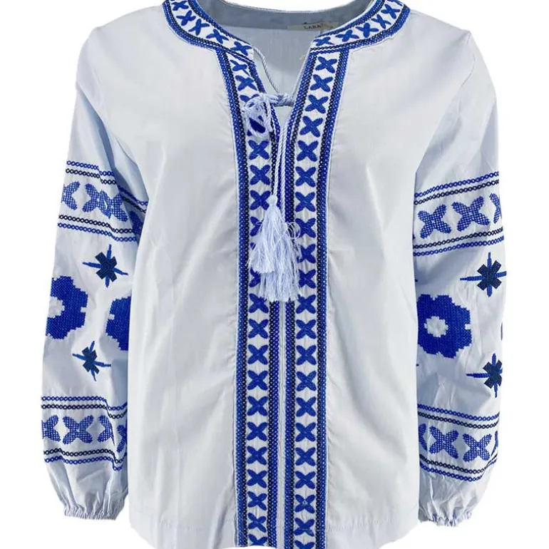 J By J 3672 Embroidery Blouse Light Blue