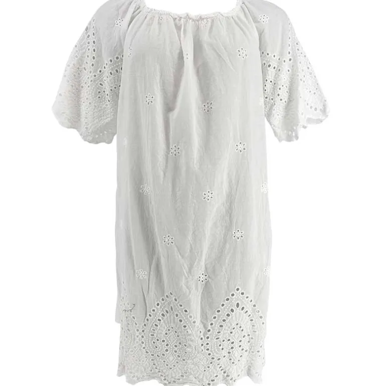 J BY J 83375 Embroidery Summer Dress Hvid