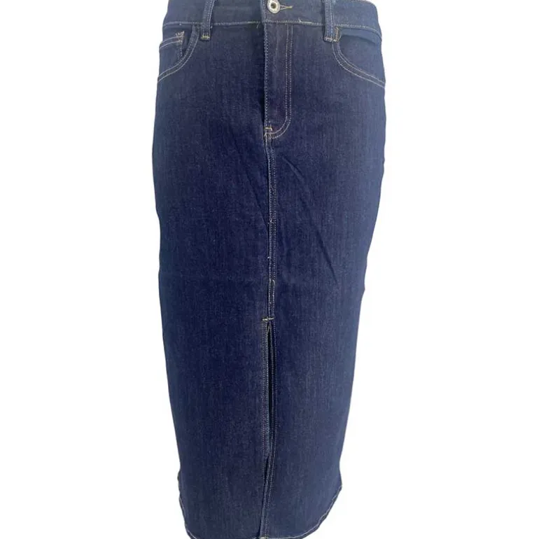 J By J 9233 Stretch Denim Skirt Dark Blue