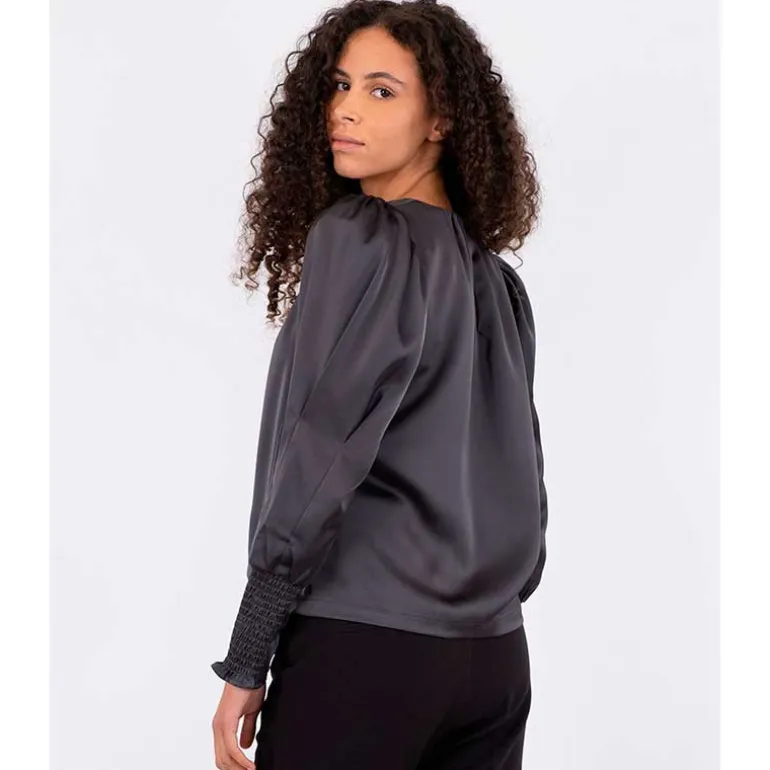 Neo Noir Camma Heavy Sateen Blouse Mørkegrå