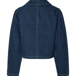 Pieces PCFabia LS V-Neck Denim Top Dark Blue Denim