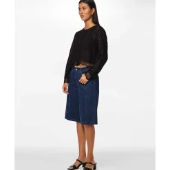 Pieces PCFabia MW Denim Jorts Dark Blue Denim