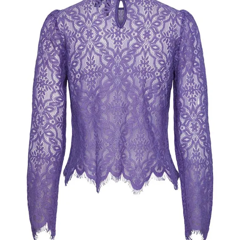 PIECES PCNELLA LS LACE TOP D2D LILLA