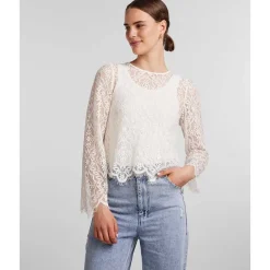 PIECES PCNELLA LS LACE TOP D2D OFF WHITE