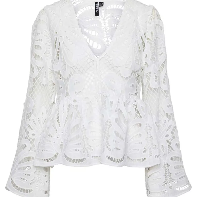 Pieces PCWinsta LS V-Neck Top D2D Hvid