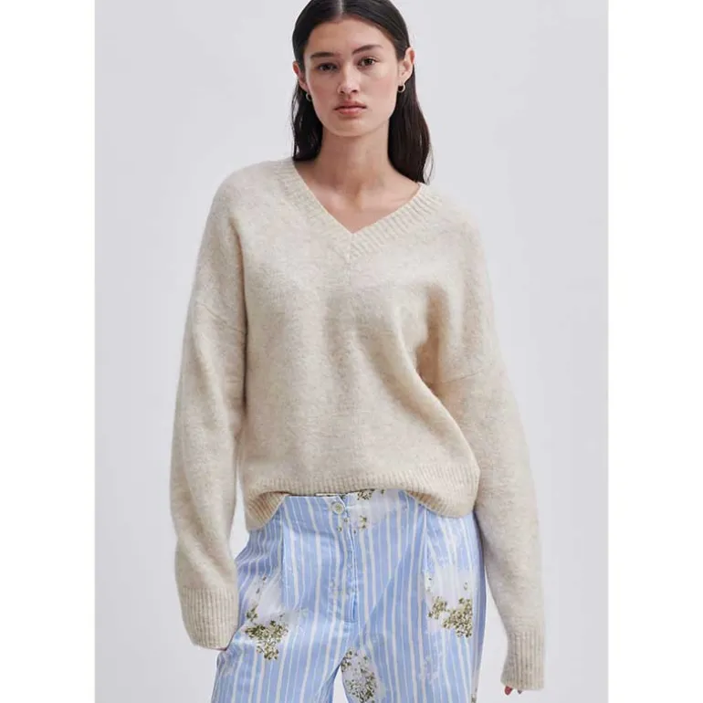 Second Female Brook Knit Loose V-Neck Lys Sand